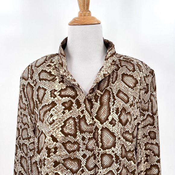 BALLA VALENTINA Shirt Womens Medium Cream Brown Snake Python Print Silk Blouse - Picture 4 of 16